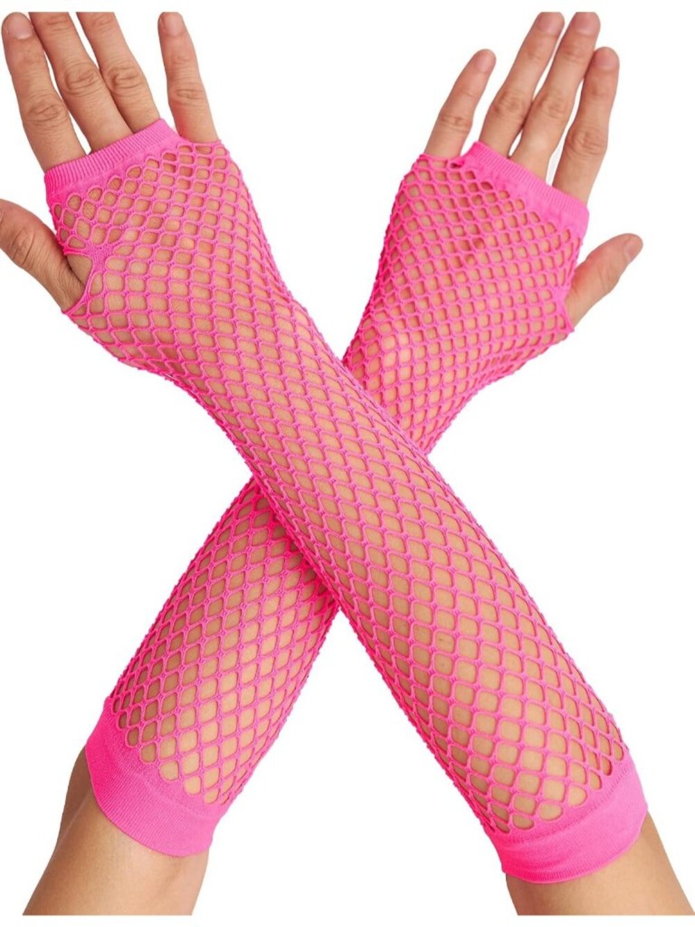 Women's Pink Fishnet Fingerless Gloves Gothic Punk Emo 80s Scene Arm Sleeves